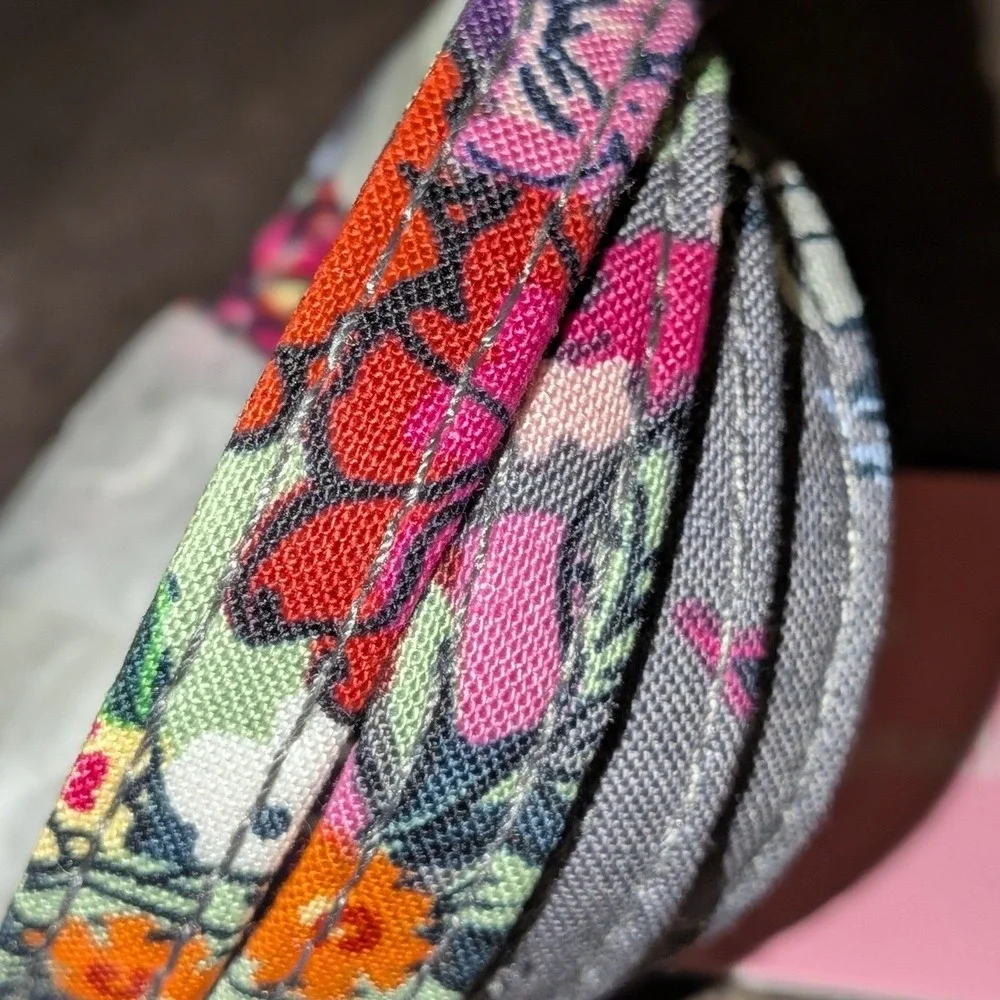 Vera Bradley Lanyard Hope Blooms Floral Gray‎ Pink Cotton Neck Strap 28145-X55